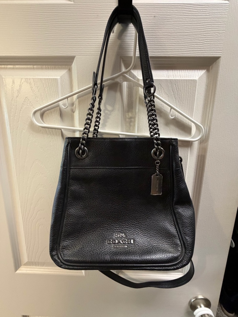 Coach Black Pebble Leather Chain-Handle Shoulder Bag